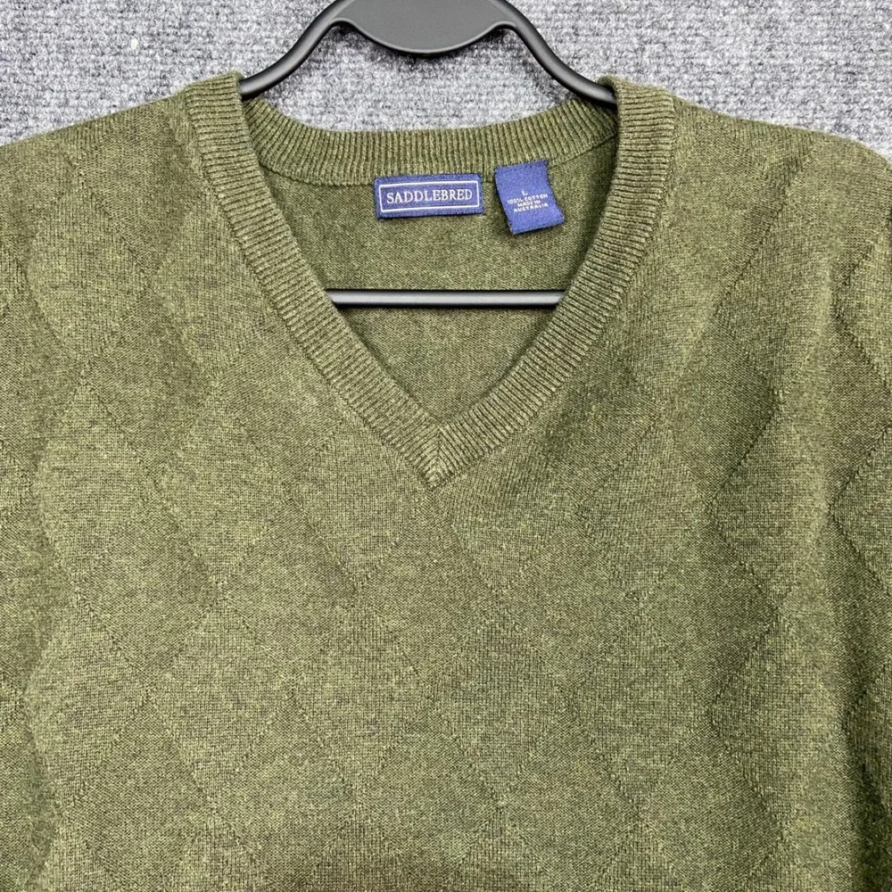 SADDLEBRED Men's Olive Green Argyle 100% Cotton V-Neck Sweater‎ Vest - Size L